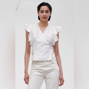 NWOT Ganni Cotton Poplin Butterfly Wrap Top White XS